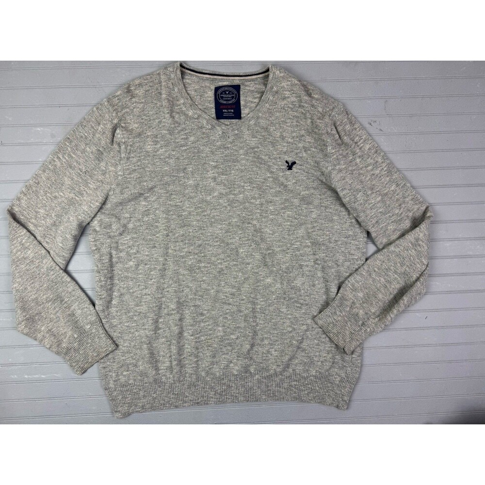 American Eagle Size XXL Mens Sweater Gray Long Sleeve V Neck Pullover